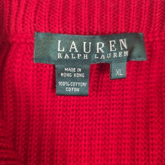 Lauren Ralph Lauren 100% Cotton Knit Button Up Cardigan Sweater Women's XL Red - Picture 5 of 7